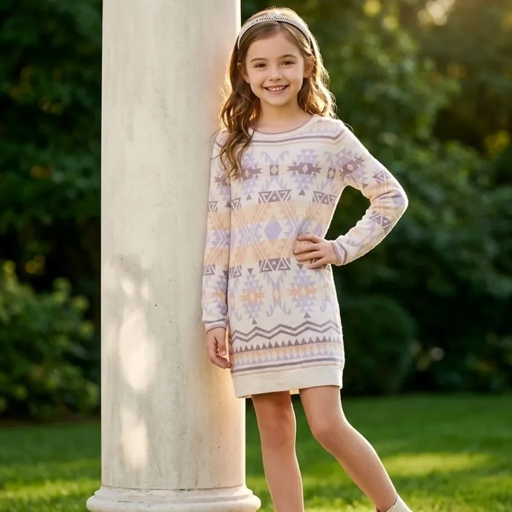 Gap Sweater Dress Girls 12 Pullover Long Sleeve Kids Cute Winter Tan Tribal Knit